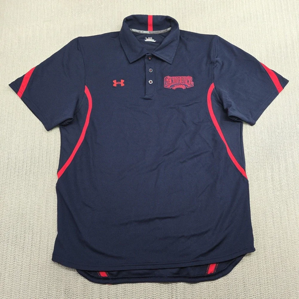Under Armour Senior Bowl Shirt Mens Medium Navy Red College Football Polo Golf
